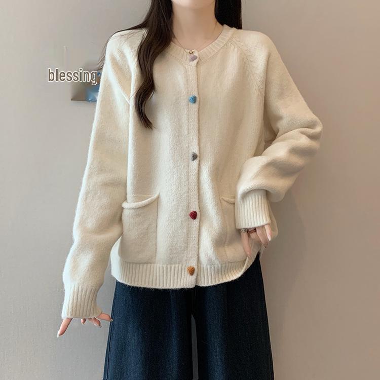 

Sweet Design Plus Size Rainbow Button Soft Knit Sweater for Women 3XL абрикосовий