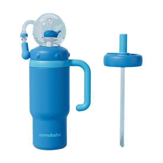 Velrybí fontánový kelímek 710ml Nerezový hrnek na pití se zábavným fontánovým efektem Nepropustný Kelímek se slámkou odolný proti rozlití pro děti dospělé
