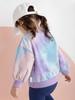 HahaNice Long Sleeve for Girls and Cotton Round Stand Kasuri Size 130 Kids' Hoodie, T-Shirt Boys, Top, Collar, Collar, Dye, Stylish, Purple,