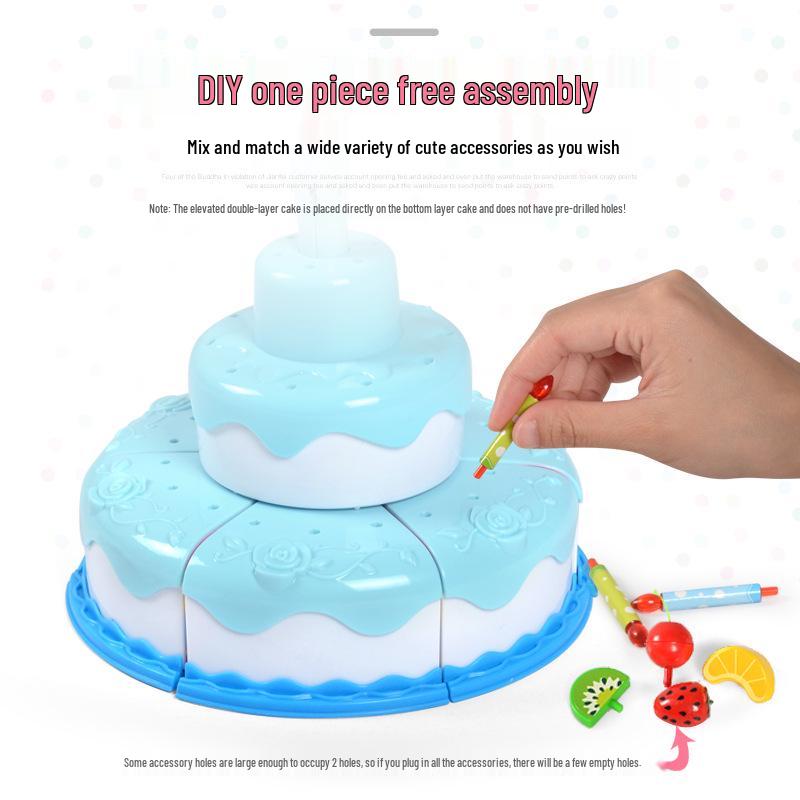 Light-Up Musical Birthday Cake Toy: Three-Tier with Fruit Cutting Fun for Girls