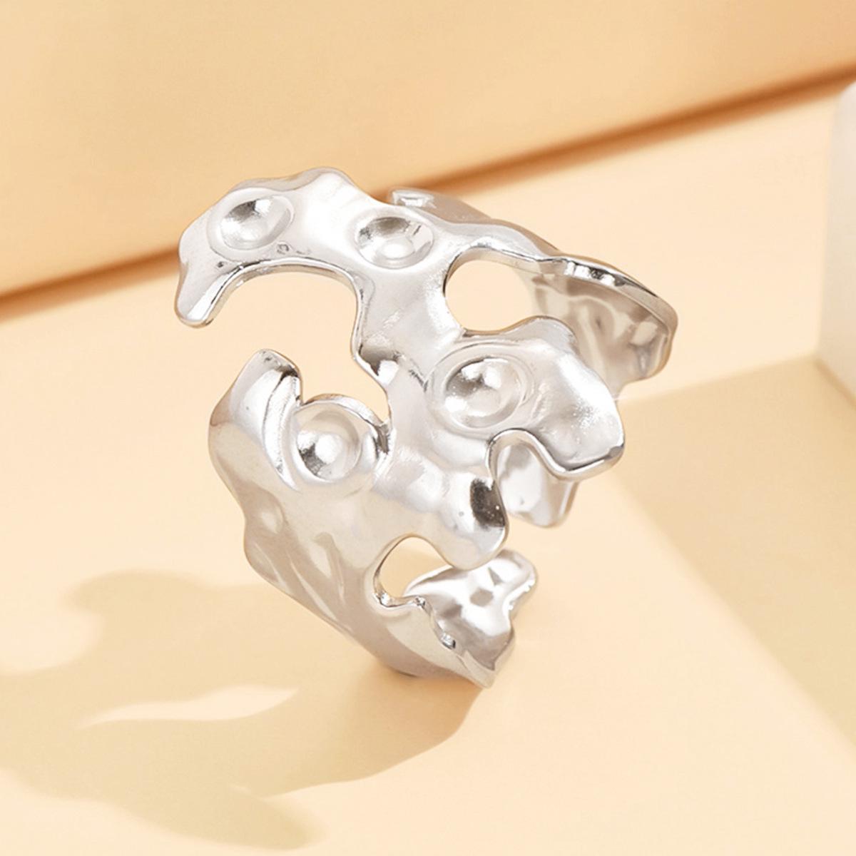 Retro Baroque Irregular Liquid Faux Pearl Open Ring in Stainless Steel