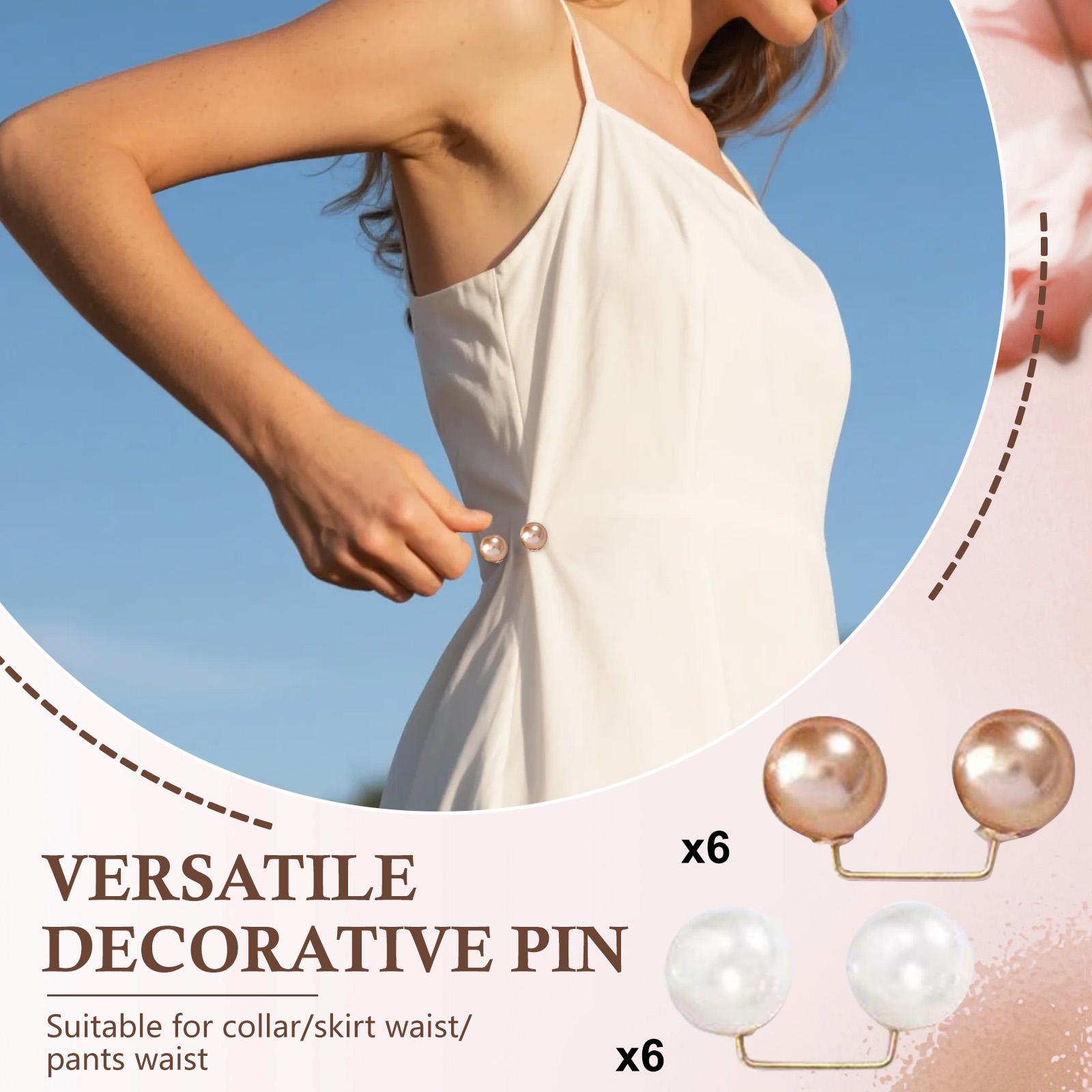 

Waist Pins For Pants Shrink Waist Circumferences Safety Pins Pearl Brooch Pins For Clothes Neck Button Scarf Clip One Size