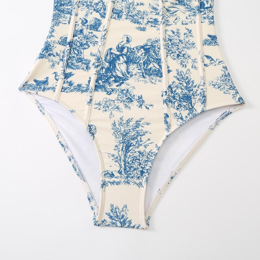 2023 Retro Print Women's Swimwear: One-Piece Swimsuit and Bikini with Sun Protection Long Dress - Two-Piece Set
