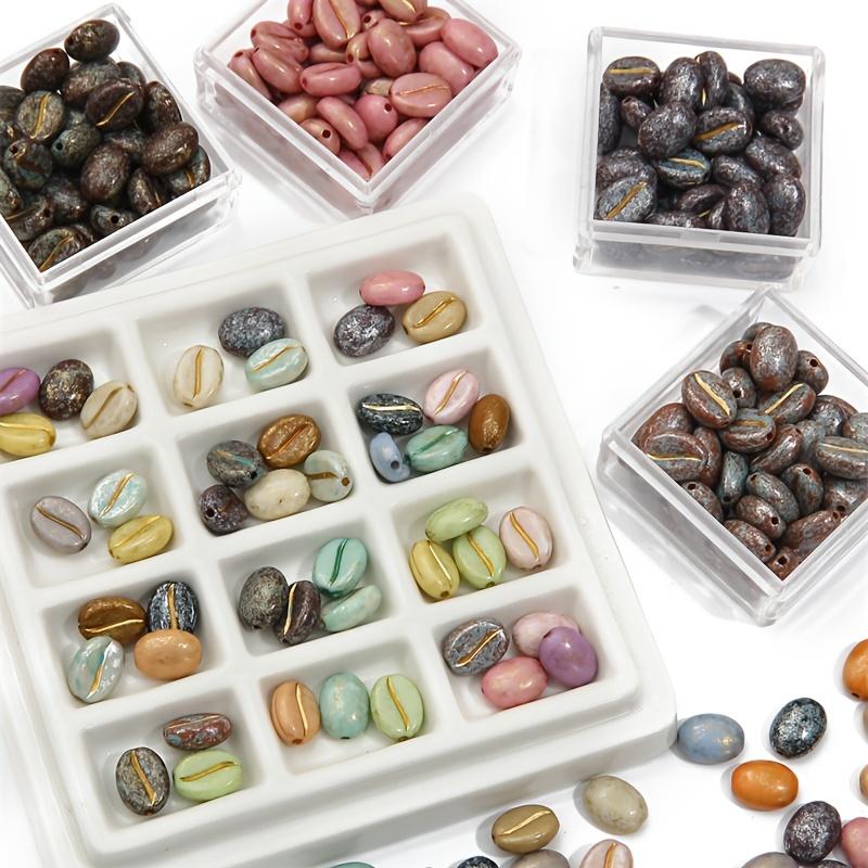 60pcs Vintage Acrylic Coffee Bean Beads, Multicolor Imitation Coffee Pods with Golden Piercing Details for DIY Jewelry Making – Ideal for Bracelets