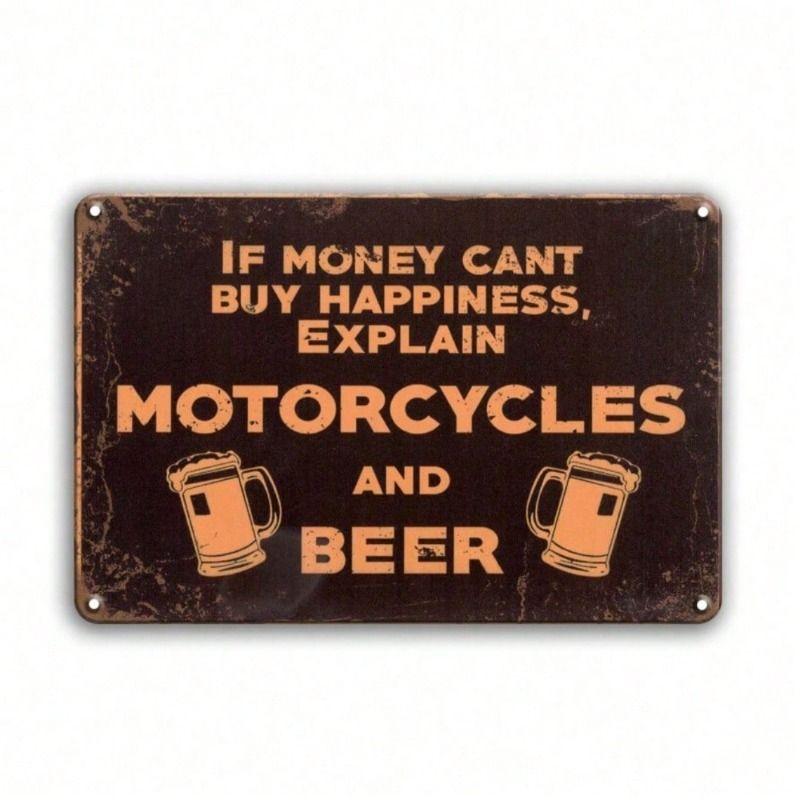 Vintage Metal Poster Motorcycle Beer Wall Art for Bar Garage