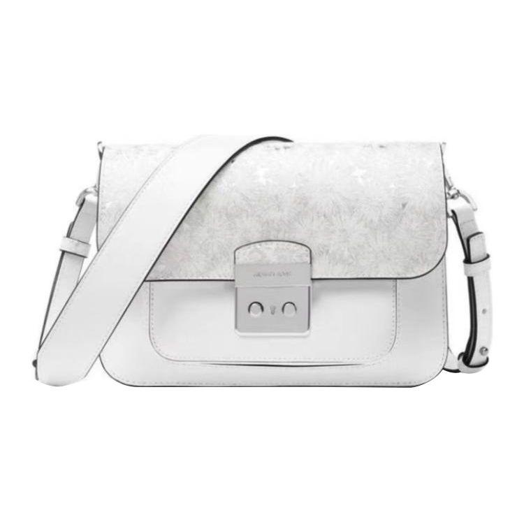 

Michael Kors MK Sloan Commuter Color Block Fashion Snowflake Pattern Silver Buckle Flap Closure Genuine Leather Shoulder Crossbody Bag 30S8SS9L3M Basic Set (Bag+Dust Bag)