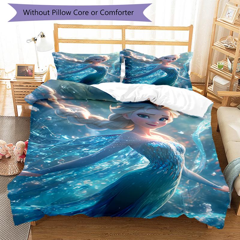 3pcs Elsa Bedding Set Duvet Cover Closure Includes 1 Duvet Cover & 2 Pillowcases, Soft and Comfortable for All Seasons.
