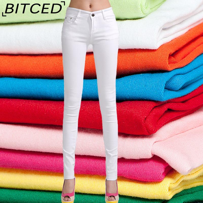 

BITCED Брюки-карандаш карамельного цвета, женские укороченные брюки, цветные брюки, утягивающие, средняя талия, эластичные белые джинсы 26 белый