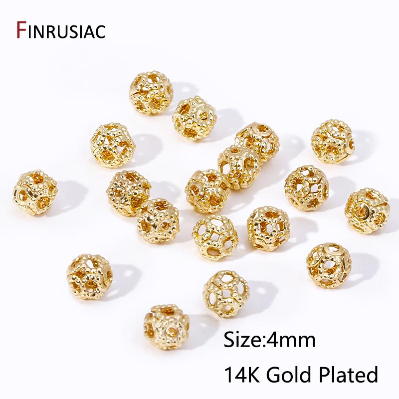 

14/18K Gold Plated Brass Loose Beads Spacer Beads,4mm Hollow Ball Flower Separator Beads For DIY Jewelry Making Accessories 50 pcs