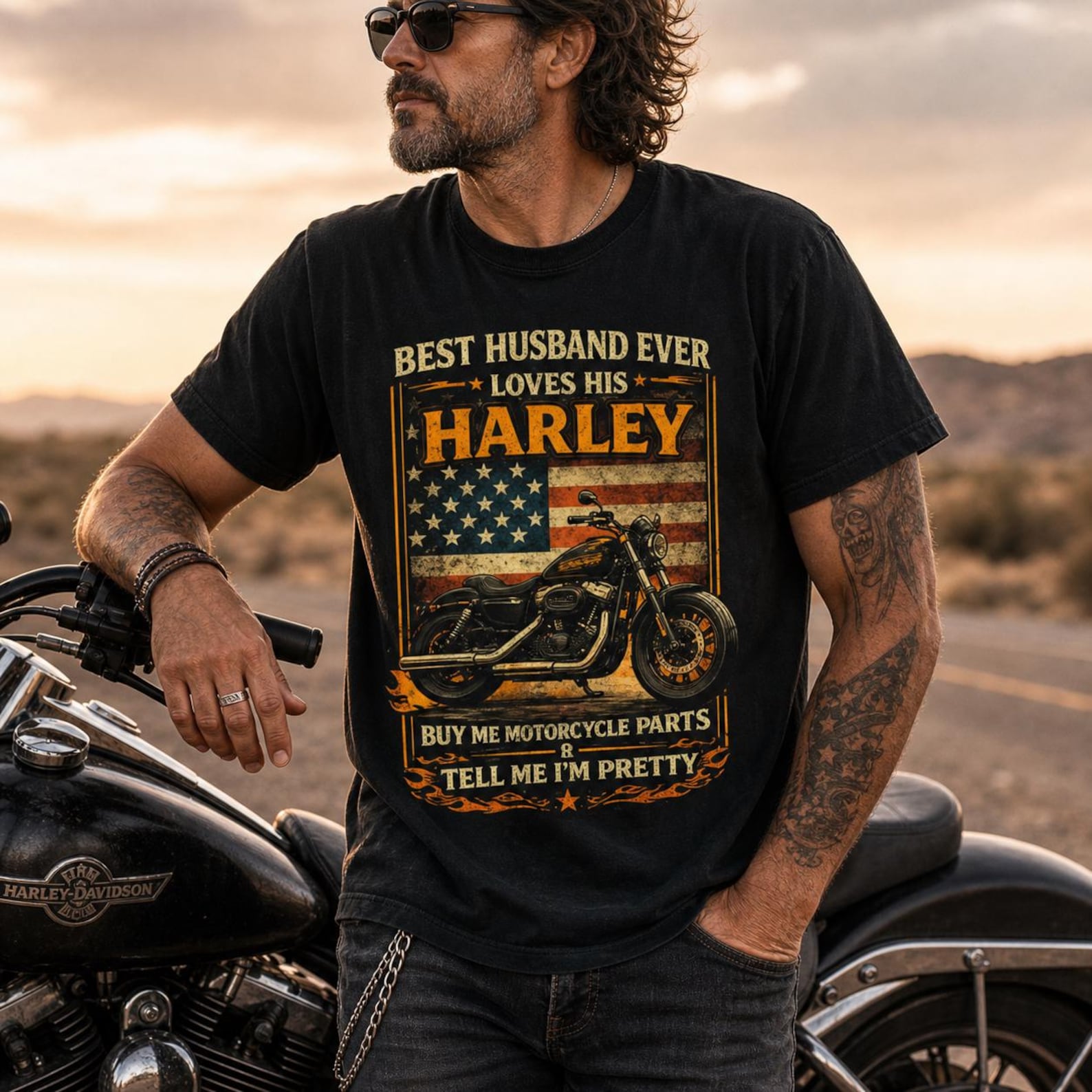 Funny Biker Husband Shirt, Motorcycle Husband Gift Tee, Best Husband Ever Loves Harley Shirt, Biker Gift for Him, Riding Graphic Tee S