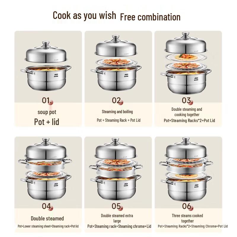 ASD 3-Layer 304 Stainless Steel Steamer & Soup Pot