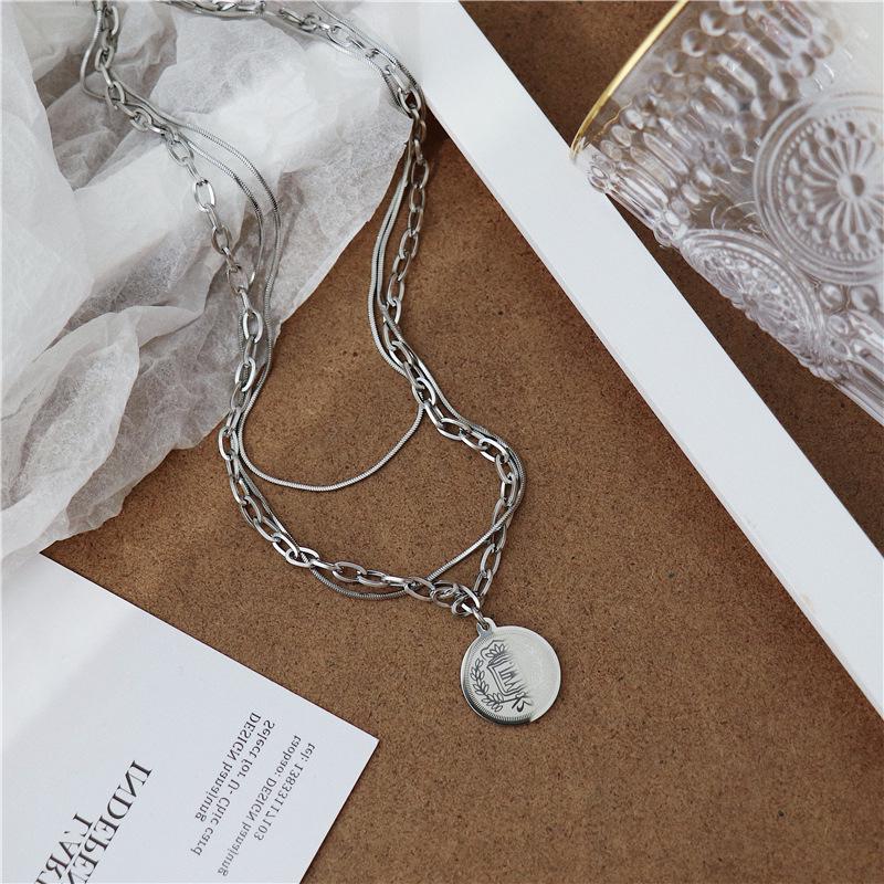 European & American Style Multi-Layer Coin Pendant Titanium Necklace - Fashionable Design for Women’s Clavicle or Sweater