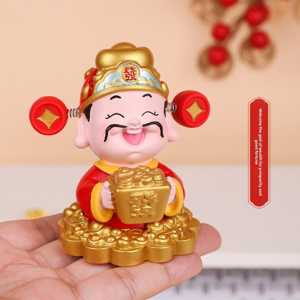 Feng Shui Wealth God Resin Figurine With Spring Balance For Home Office Decor