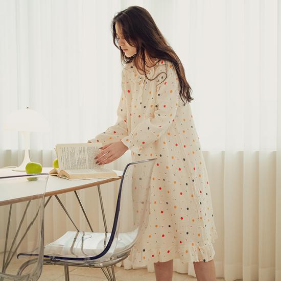RYMD Healing Pajamas Round Collar Color Dot Yoru Cotton One Piece Homewear