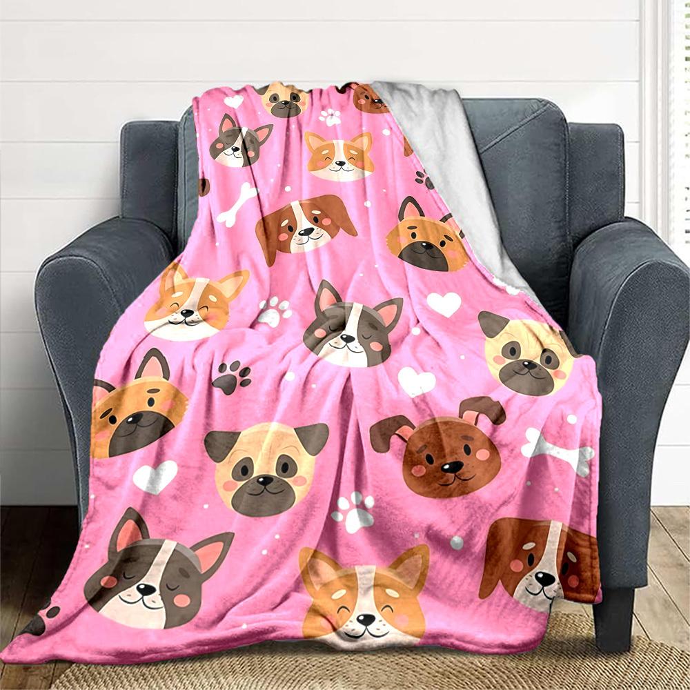 1pc Dogs Pink Lightweight Flannel Blanket, Comfortable and Warm Blanket, for Office and Camping Sofa Bed105