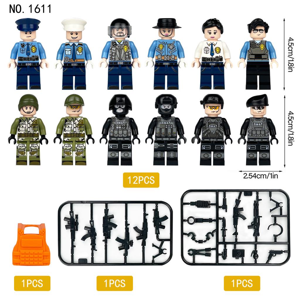Black City Doll 1611 Police Figurine Children Assembled Building Block Toy Weapon Accessories
