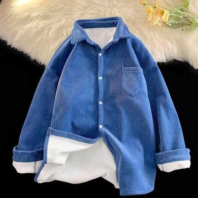Hemdjacke für Damen Baumwolle Winter Gefüttert Warm Einfarbig Verdickt Lässig Oversize Doppellagige Jacke