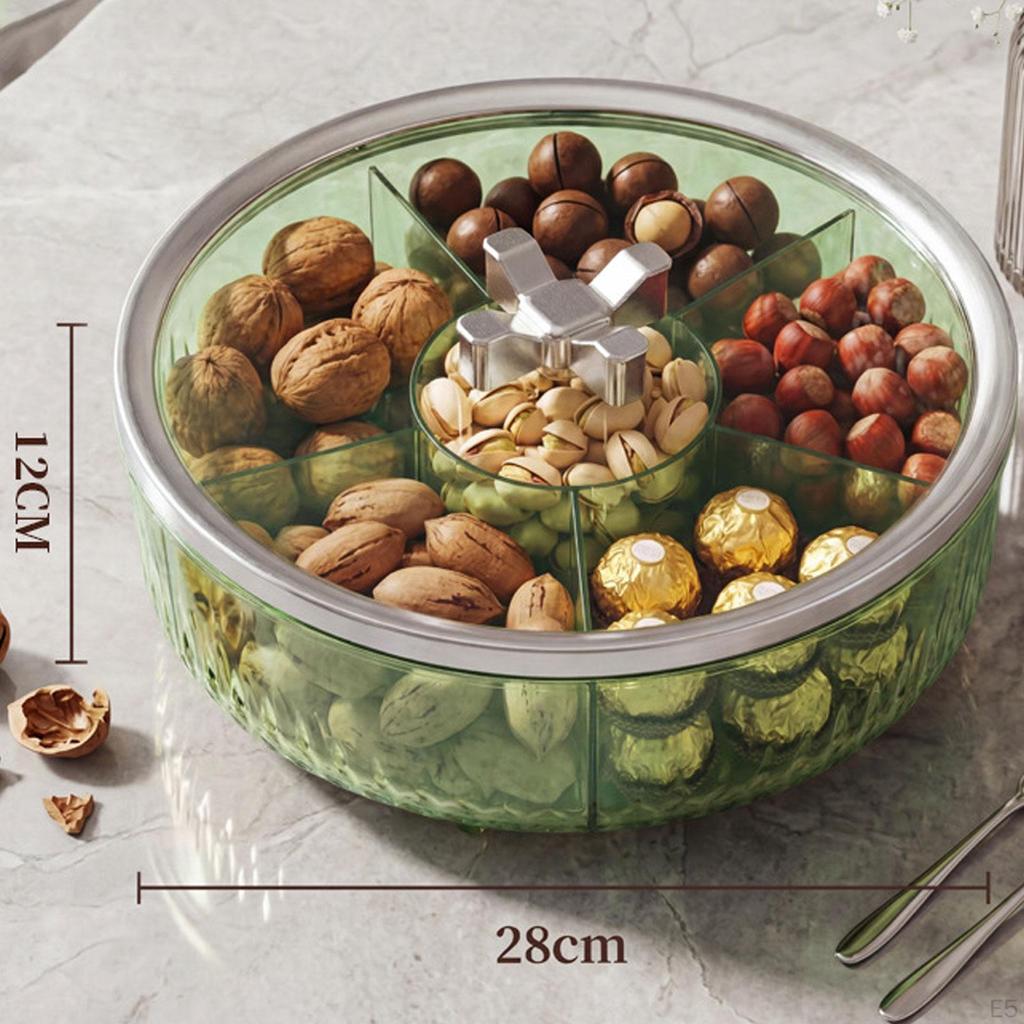 Bandeja de Servir de 5 Compartimentos, Portátil, con Tapa, a Prueba de Polvo, Ideal para Aperitivos, Galletas y Verduras