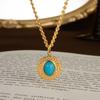 Simple Stainless Steel Round Irregular Turquoise Pendant Style Fashion Titanium Steel Necklace Women