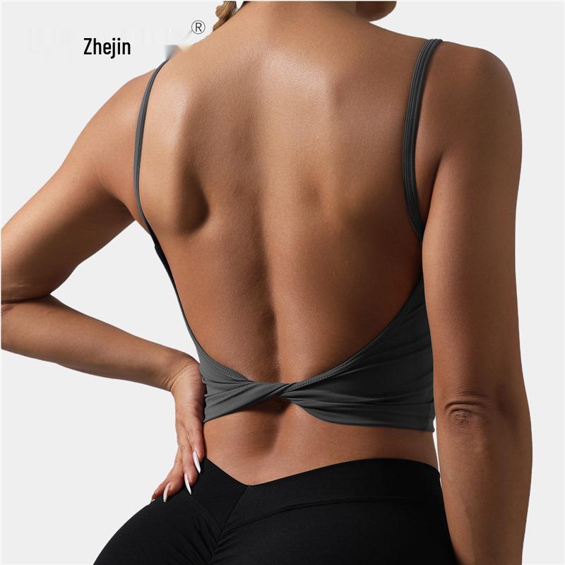 

ZHEJIN Women s Bowknot Back Yoga Fitness Vest Medium кавовий