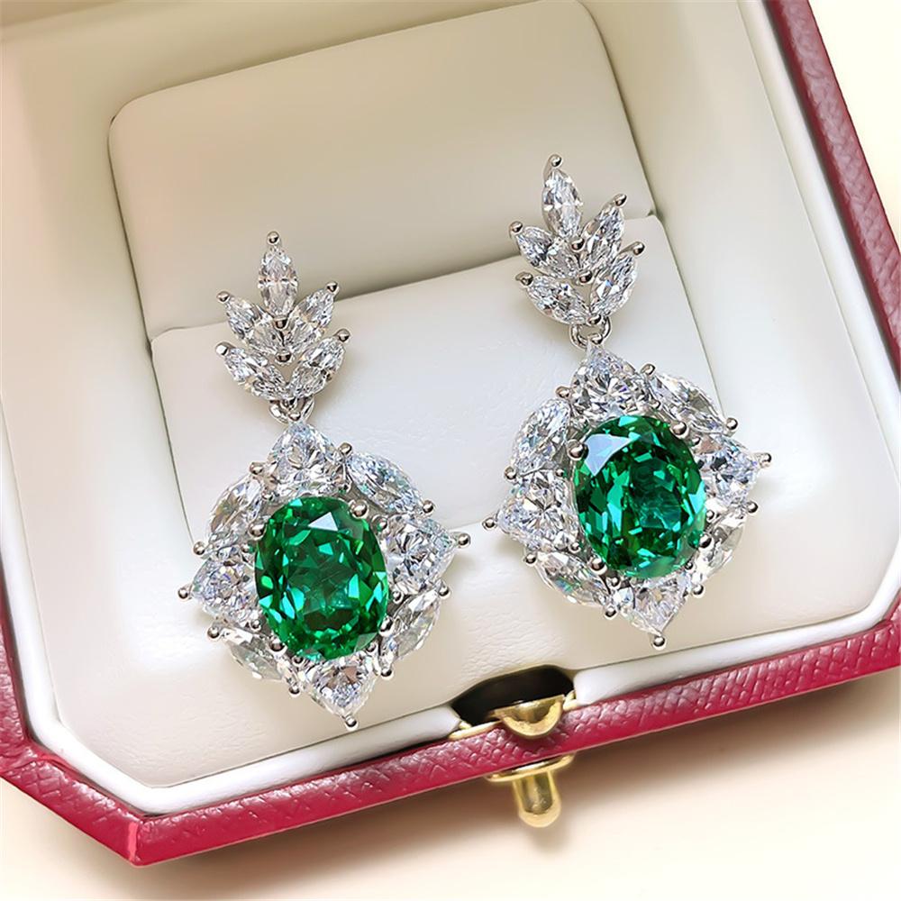 

Cute Female Green Zircon Stone Silver Color Oval Stud Earrings Lovely Bridal Wedding Jewelry For Women зелёный