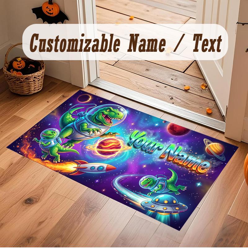 Dinosaur Theme Soft Crystal Velvet Rug Custom Name & Text Print Non Slip Floor Rug for Bedroom Living Room