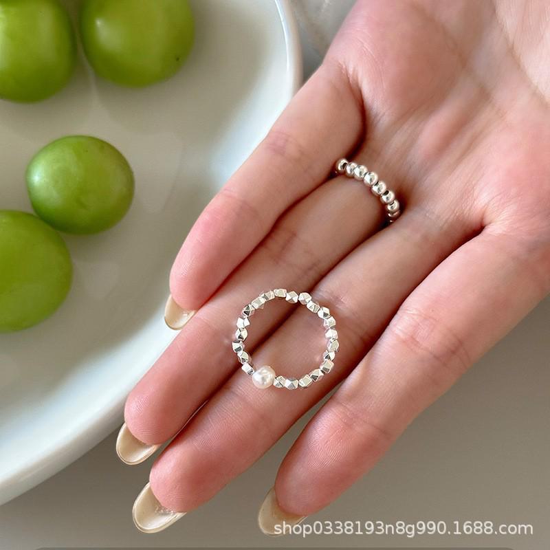 Vintage Tourmaline Pearl Ring for Women, Non-Fading, Unique Design, Index Finger Ring with Colorful Beads and Broken Silver.