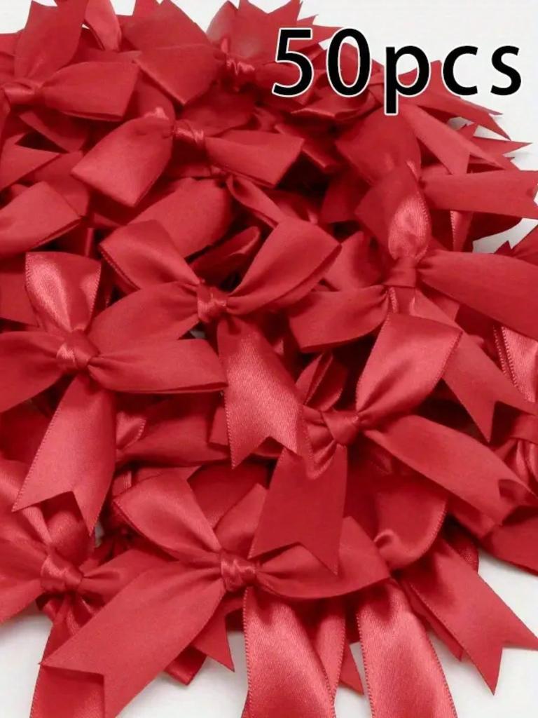 50pcs, Ribbon Bow Craft Bow Pink White Floral Gift Tie Wedding Decoration Bow Bow DIY Birth Party Baking Decoration