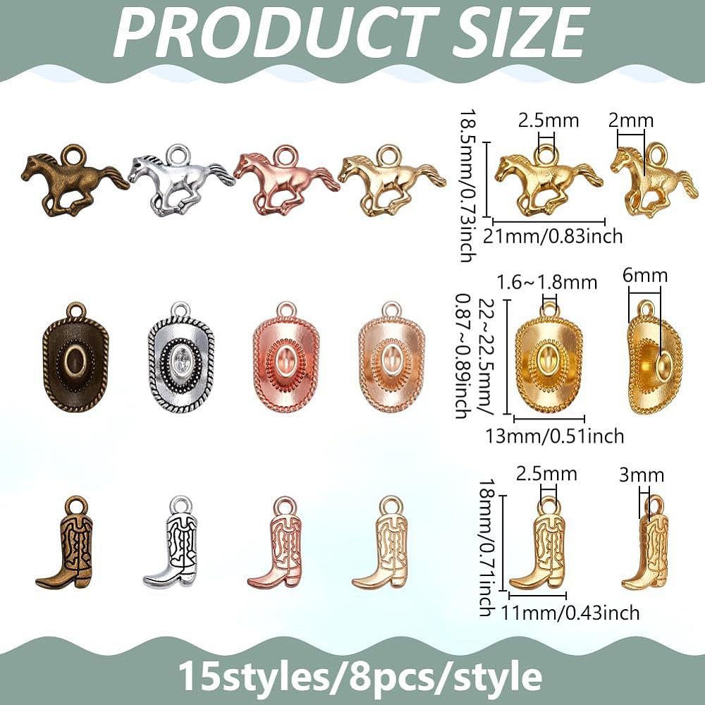 120 szt. 15 stylów Zawieszki ze stopu Seria Western Denim Mieszane kolory 14~22,5x11~21x2~6mm Otwór: 1,6~2,5 mm 8 szt./styl