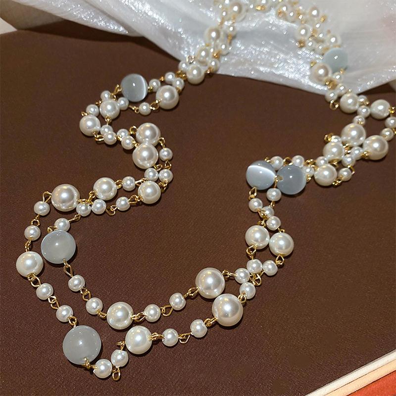 Rose Pearl Bead Necklace Set French Niche Light Luxury Collarbone Chain High-End New Necklace