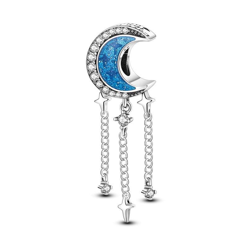 Sky Blue Color Decorative Charms Bead Elements Genuine Copper Butterflies Flower Moon Pendant Piece Suitable For Authentic Bracelet Style Jewelry