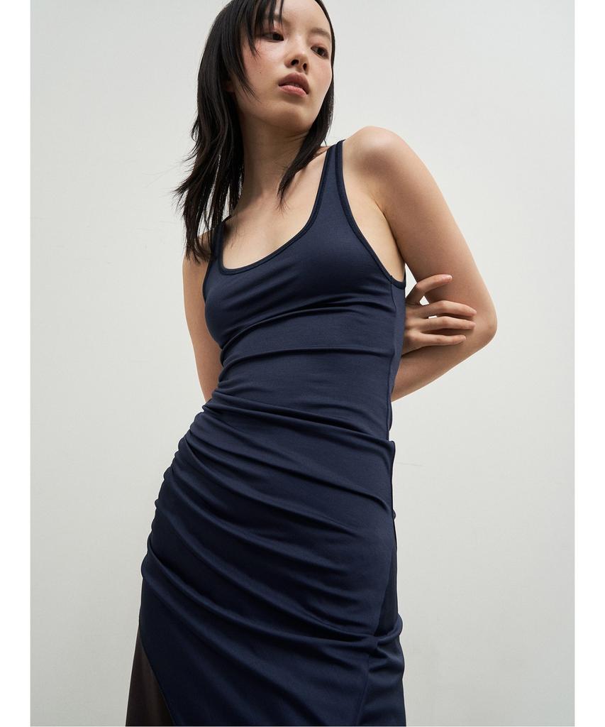 Anggae Super Slim Jersey Unbalance Mini Dress Navy