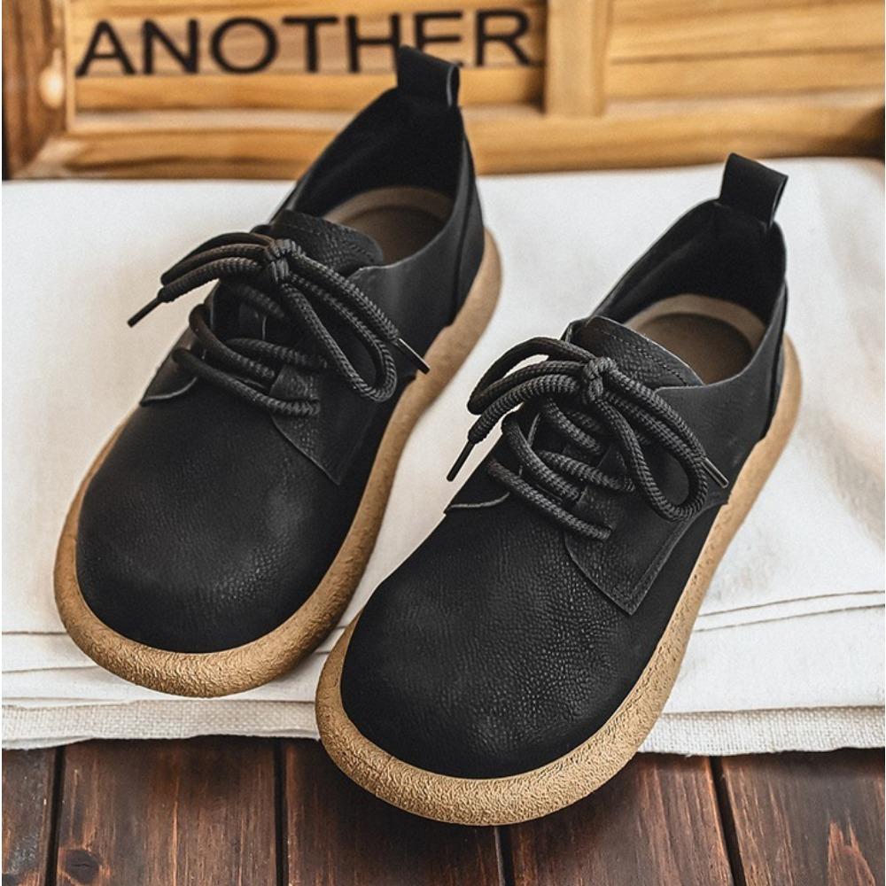 Casual Leather Shoes Men's New Retro British Style Big Head Shoe Soft Sole Low-top Fashion Leather Shoe Men Men's Casual Shoes