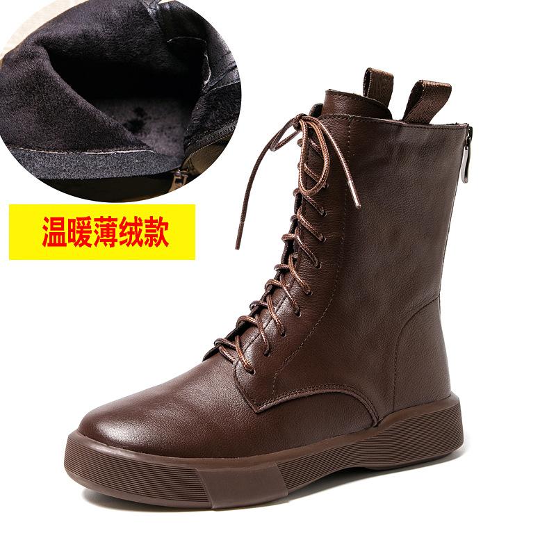Leather Martin Boots Platform Casual Women's Boots 2025 Autumn and Winter Women's Shoes Small Medium Boots Velvet Short Boots Women