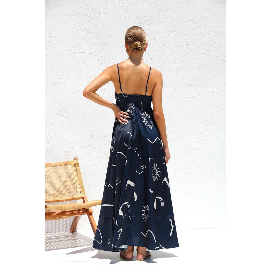 IHUASU Jarní a letní dámské malé svěží květinové halter šaty slim