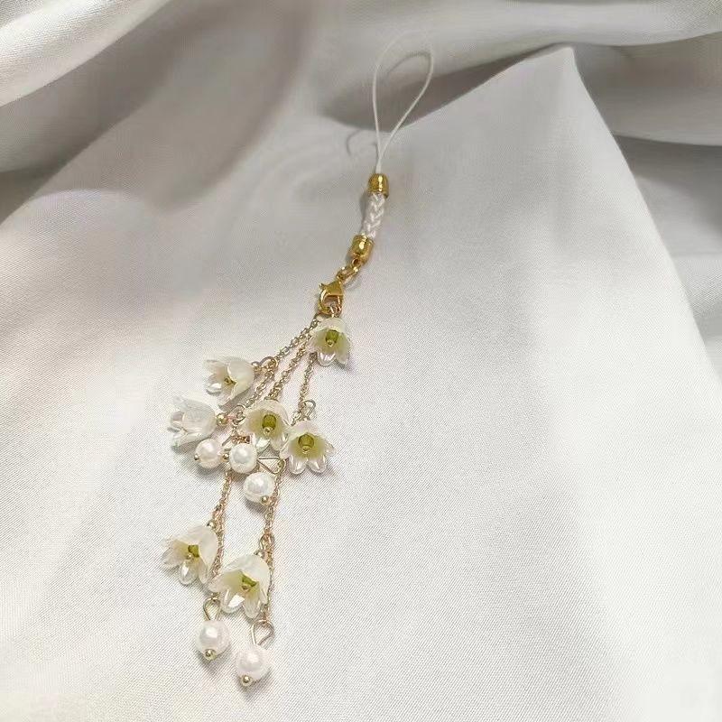 Lily Of The Valley Phone Lanyard Sweet Tassel Ancient Pendant Lovely Gift for Teen Girls Phone Bag Key Accessory
