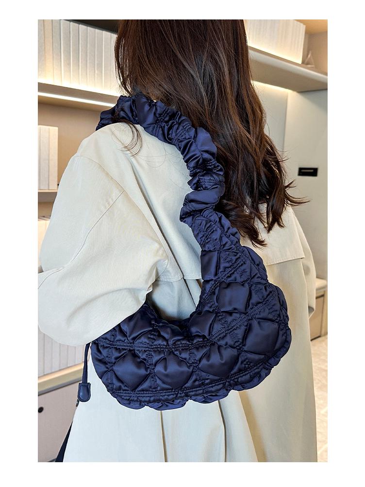 2025 Satin Pleated Dumpling Bag - Large Capacity, Diamond Embroidery, Elegant Shoulder Bag for Commuting & Outings