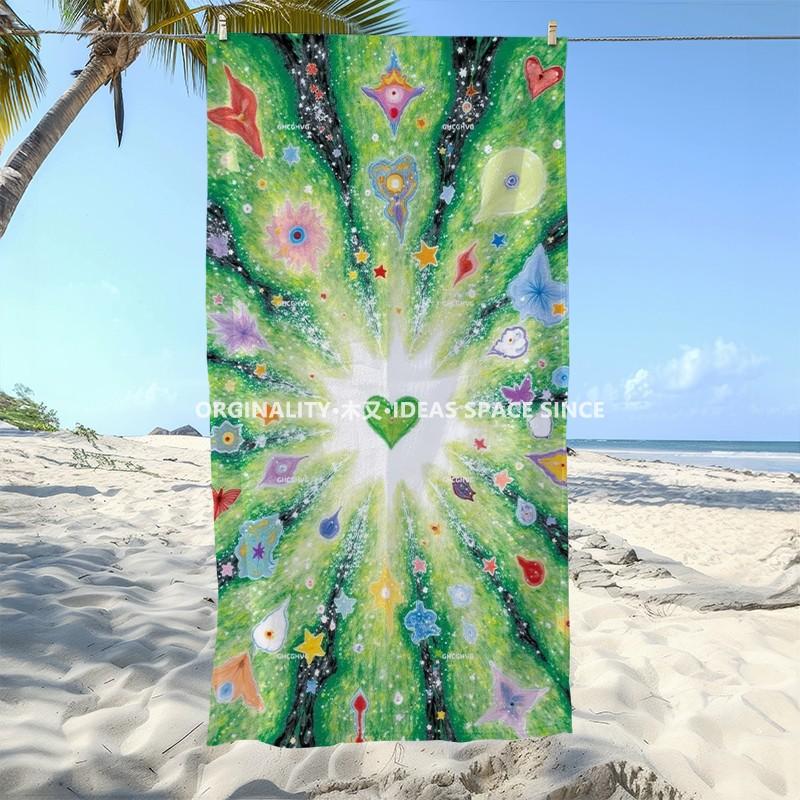 Ästhetisches Grünes Galaxie Strandtuch Gemustert Sonnenschutz Und Winddicht Geeignet Für Schwimmbad Camping Reisen
