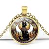 Ancient Egyptian Geometry Circle Buster Cat Time Gemstone Pendant Necklace for Women Retro Sweater Chain Animal Creative Jewelry