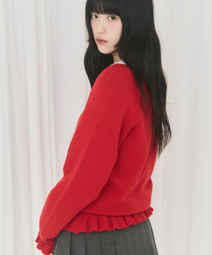 Alkialka V-Neck Frill Knit (Red)