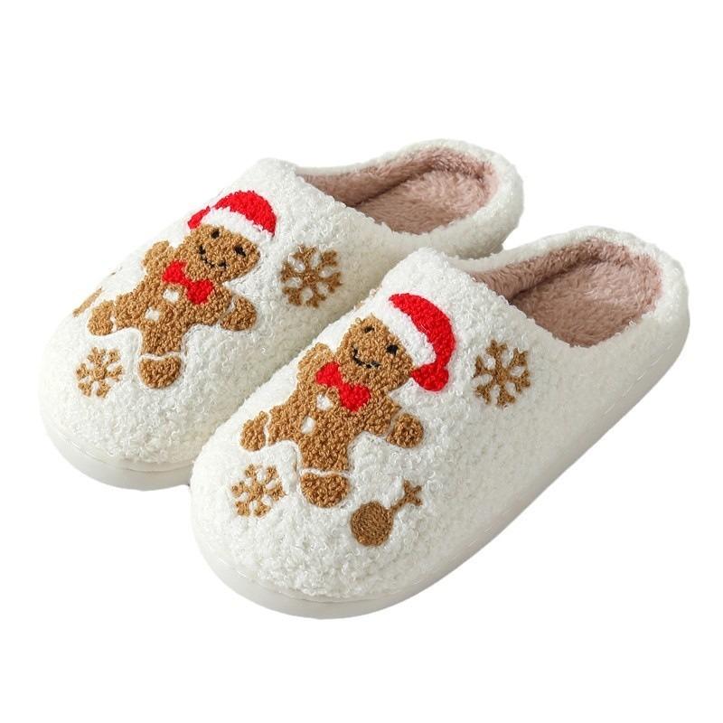 Winter snowflake gingerbread man cotton slippers women's home indoor non-slip home slippers TEMU