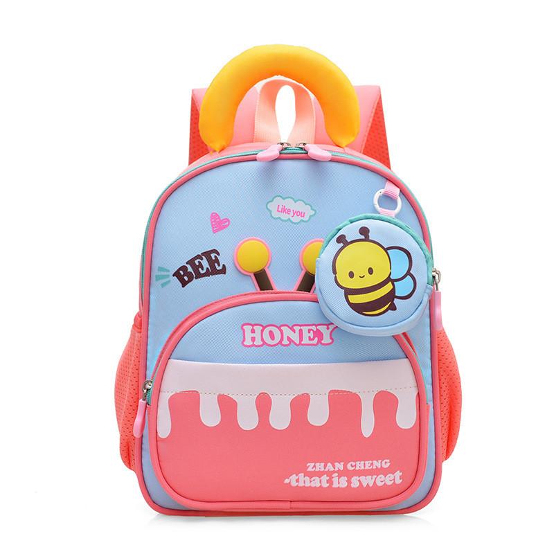 Childrens Wearable Backpack With Cartoon Bee Embroidery Design For School RosePink