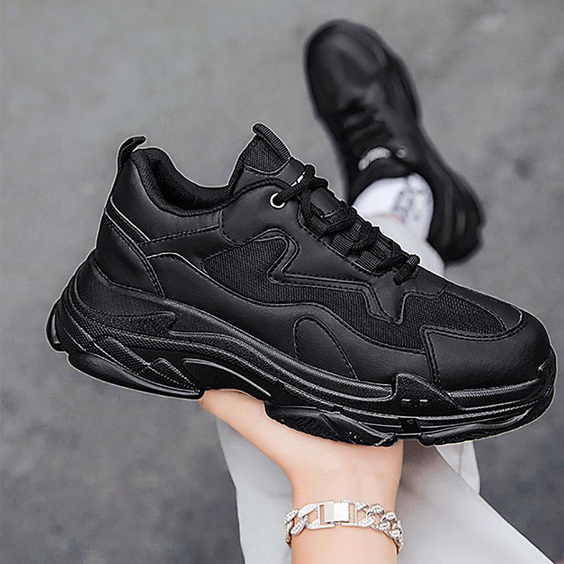 New Men Sneakers Platform All Black White Shoes Breathable Lace Up Fashion Unisex Chunky Sneakers Gym Outdoor Sport Footwear Man