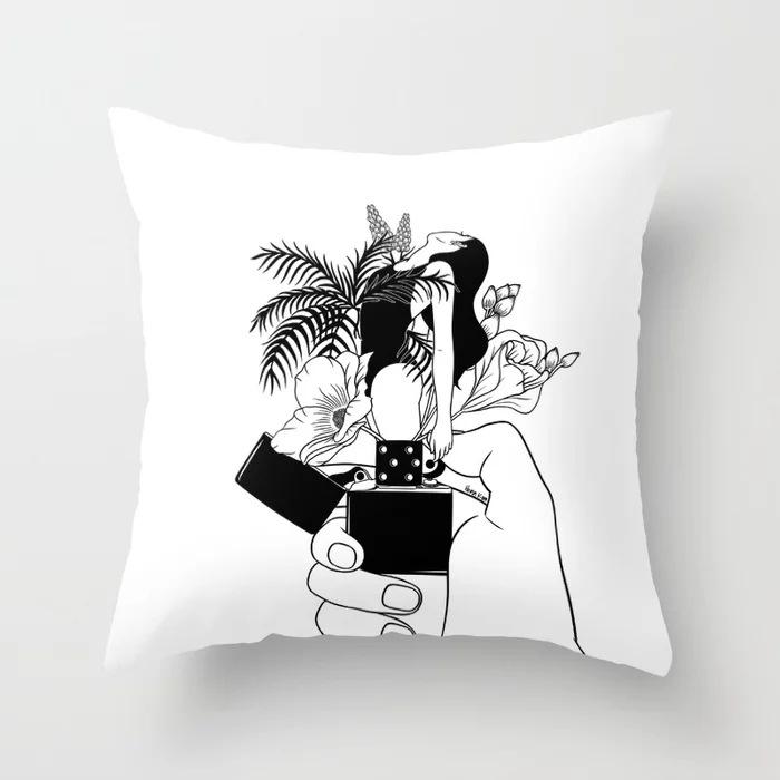 Nordic Black And White Cartoon Portrait Ultra-Short Velvet Pillow Cover Without Core Cushion Cover Premium Durable