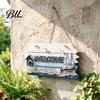 Retro Style Wall Art Coastal Welcome Sign Summer Ocean Beach Door Hanger with Hemp Rope Nautical Rustic Theme Wooden Hanging Plaque for Front