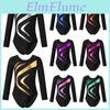 Kids Dance Shiny Girls Leotard Rhinestone Bronzing Cloth Patchwork Design Slim Fit Long Sleeve Top For Ballet Class