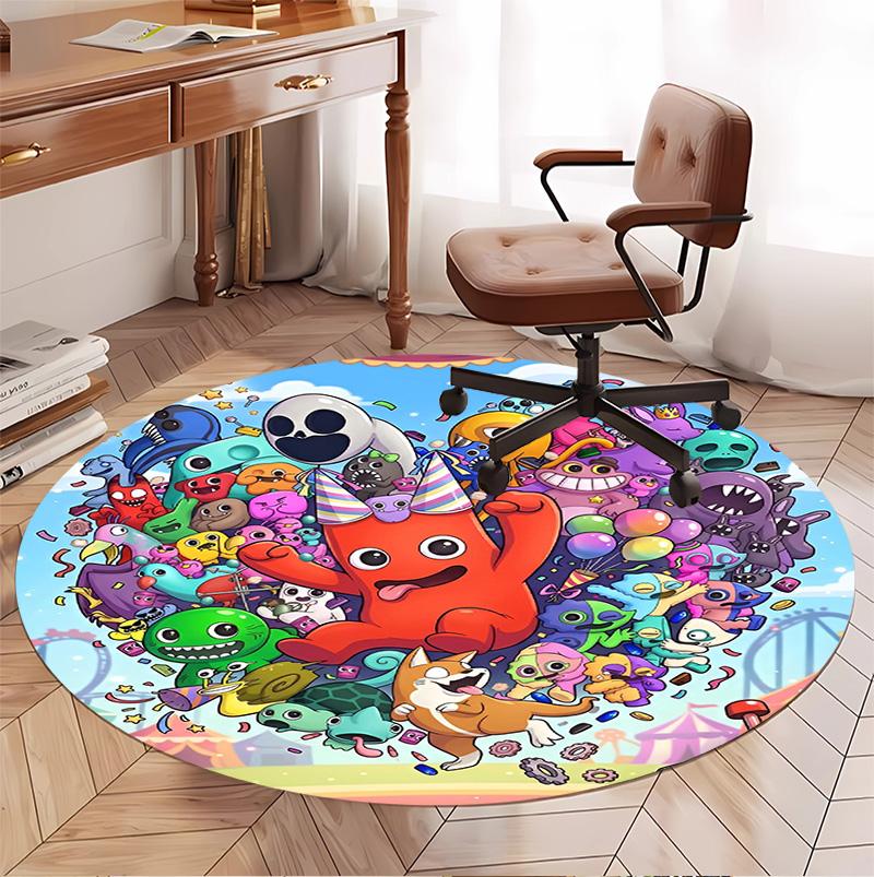 Game Rainbow Friends Pattern Round Rug, Indoor/Outdoor Mat, for Picnic, Gameroom, Bedroom, Office, Living Room, Home Decor Carpet, Birthday Gift