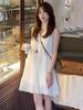 Elegant White Sleeveless Dress With Ruffle Collar For Summer Casual Wear