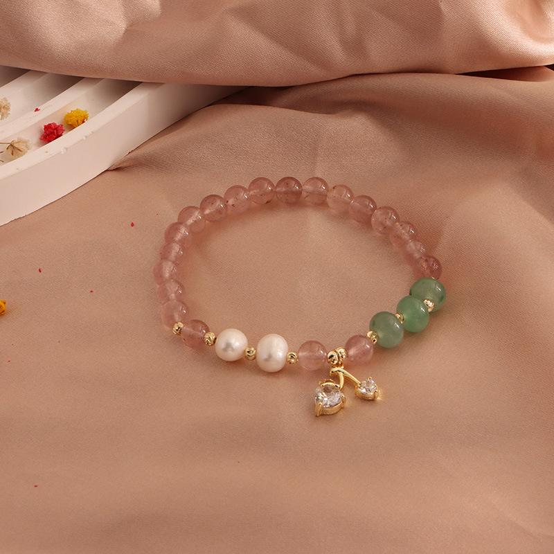 Natural Strawberry Crystal Bracelet, Peach Blossom Bracelet, Moonstone Cat's Claw Crystal Pixiu Natural Freshwater Pearl Bracelet.
