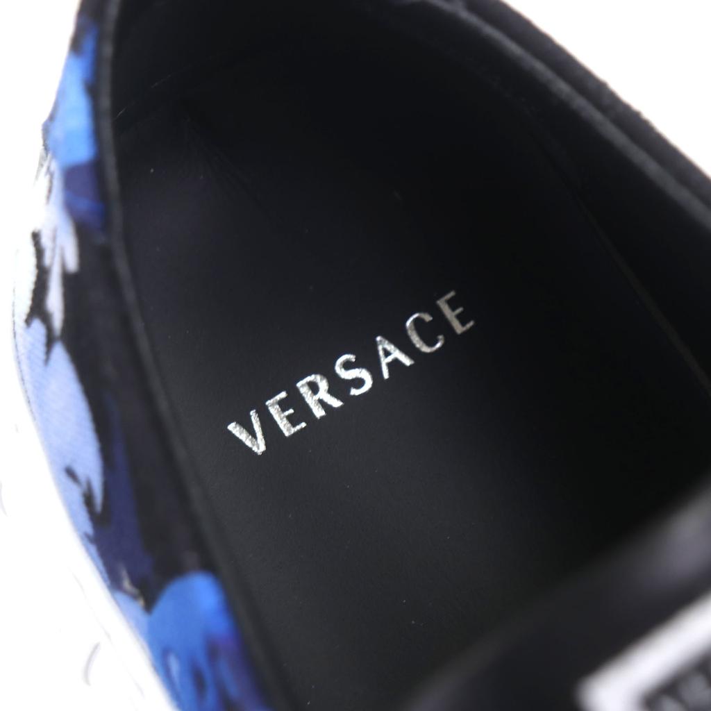 Makellose VERSACE Low-Top-Sneaker Barocco Greca blaues Canvas Herren 39 Gebraucht